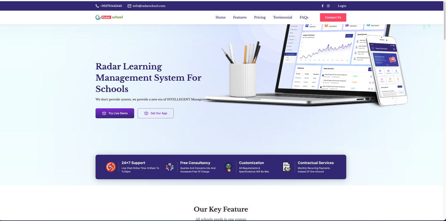 RadarSchool product site