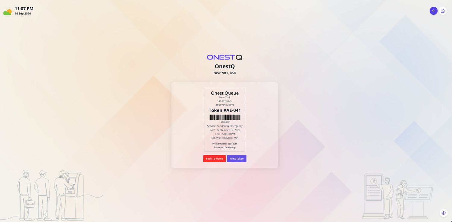 Smart Queue Issued token with barcode, service and estimated wait