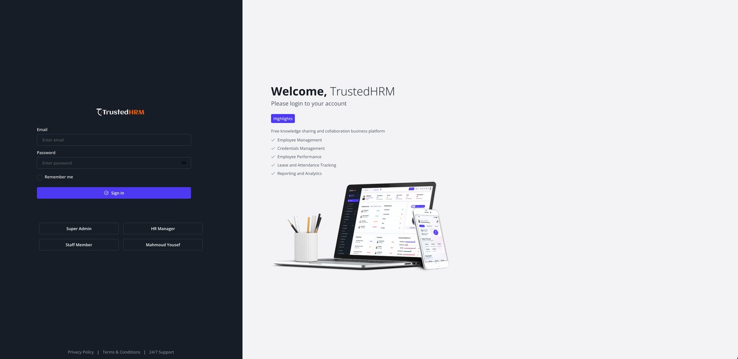 Trusted HRM sign-in screen